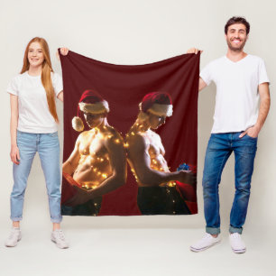 SlipperyJoe's shirtless men back-to-back Christmas Fleece Blanket