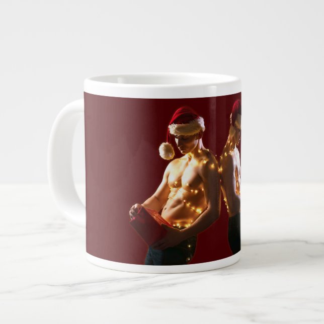 SlipperyJoe's shirtless men back-to-back Christmas Large Coffee Mug (Front Left)