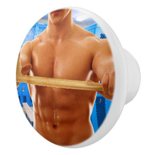 SlipperyJoe's shirtless muscular man abs chest sho Ceramic Knob