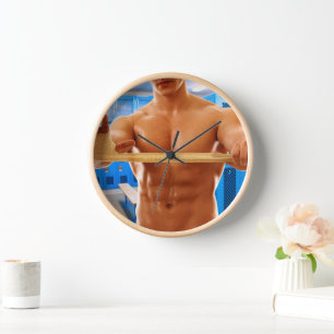 SlipperyJoe's shirtless muscular man abs chest sho Clock