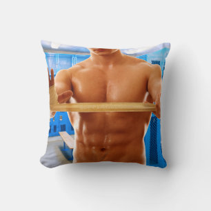 SlipperyJoe's shirtless muscular man abs chest sho Cushion