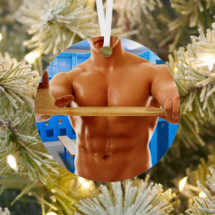 SlipperyJoe's shirtless muscular man abs chest sho Metal Tree Decoration