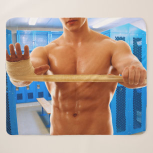 SlipperyJoe's shirtless muscular man abs chest sho Sherpa Blanket