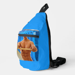 SlipperyJoe's shirtless muscular man abs chest sho Sling Bag