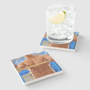 SlipperyJoe's shirtless muscular man abs chest sho Stone Coaster