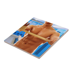SlipperyJoe's shirtless muscular man abs chest sho Tile