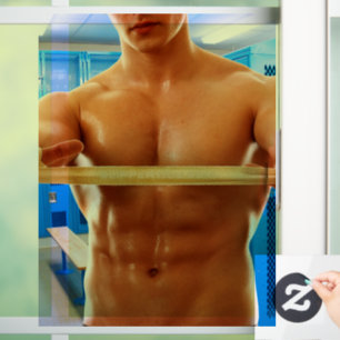 SlipperyJoe's shirtless muscular man abs chest sho Window Cling