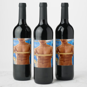 SlipperyJoe's shirtless muscular man abs chest sho Wine Label