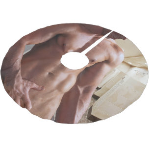 SlipperyJoe's shirtless muscular man torso sixpack Brushed Polyester Tree Skirt