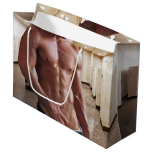 SlipperyJoe's shirtless muscular man torso sixpack Large Gift Bag