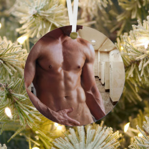SlipperyJoe's shirtless muscular man torso sixpack Metal Tree Decoration