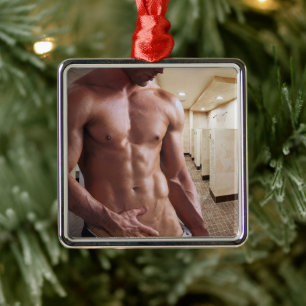 SlipperyJoe's shirtless muscular man torso sixpack Metal Tree Decoration