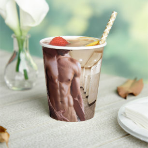 SlipperyJoe's shirtless muscular man torso sixpack Paper Cups