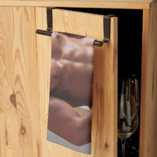 SlipperyJoe's shirtless muscular man torso sixpack Tea Towel