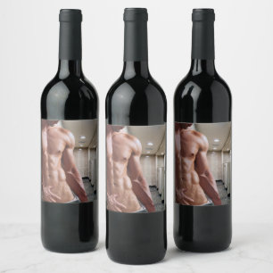 SlipperyJoe's shirtless muscular man torso sixpack Wine Label