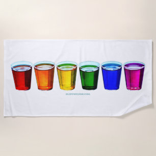 SlipperyJoe's shot glasses six cups arranged horiz Beach Towel