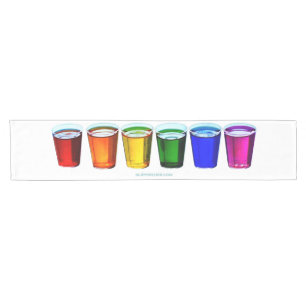SlipperyJoe's shot glasses six cups arranged horiz Short Table Runner