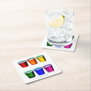 SlipperyJoe's shot glasses six cups arranged horiz Square Paper Coaster