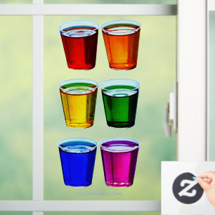 SlipperyJoe's shot glasses six cups arranged horiz Window Cling