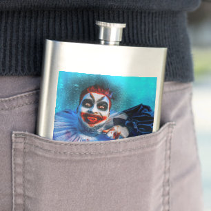 SlipperyJoe's sinister Halloween clown figure smea Hip Flask