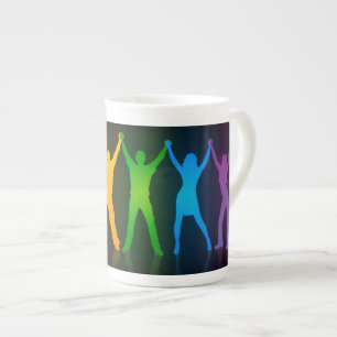 Slipperyjoe's six standing silhouettes arms raised bone china mug