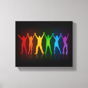 Slipperyjoe's six standing silhouettes arms raised canvas print