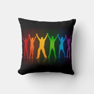 Slipperyjoe's six standing silhouettes arms raised cushion