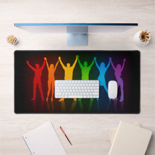 Slipperyjoe's six standing silhouettes arms raised desk mat