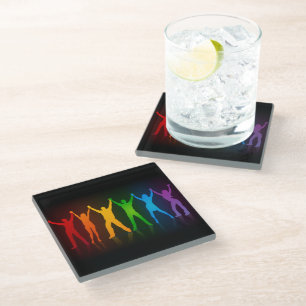Slipperyjoe's six standing silhouettes arms raised glass coaster