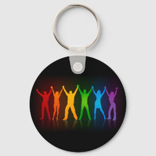 Slipperyjoe's six standing silhouettes arms raised key ring