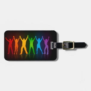 Slipperyjoe's six standing silhouettes arms raised luggage tag