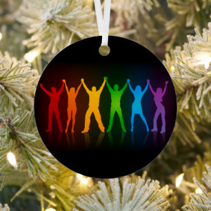 Slipperyjoe's six standing silhouettes arms raised metal tree decoration
