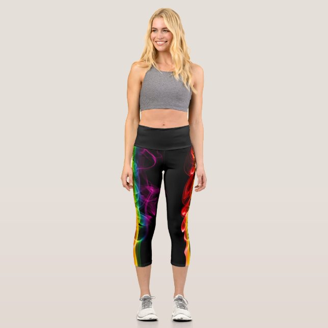 SlipperyJoe's smoke vivid rainbow-colours celebrat Capri Leggings (Front)