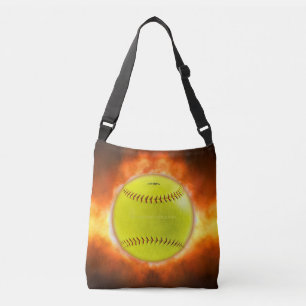 SlipperyJoe's softball on fire flames fireball ras Crossbody Bag