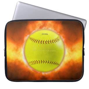 SlipperyJoe's softball on fire flames fireball ras Laptop Sleeve