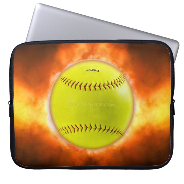SlipperyJoe's softball on fire flames fireball ras Laptop Sleeve (Front)