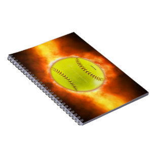 SlipperyJoe's softball on fire flames fireball ras Notebook