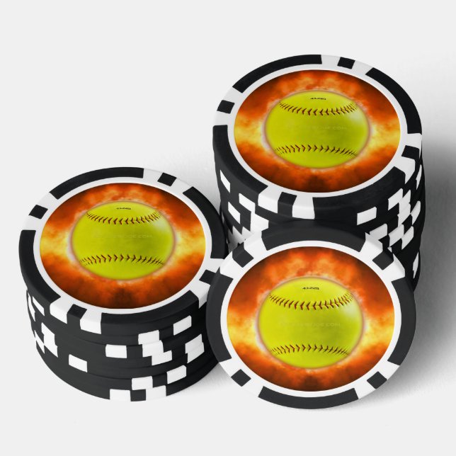 SlipperyJoe's softball on fire flames fireball ras Poker Chips (Stack)
