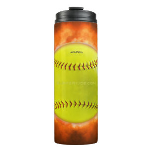 SlipperyJoe's softball on fire flames fireball ras Thermal Tumbler
