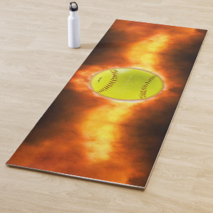 SlipperyJoe's softball on fire flames fireball ras Yoga Mat