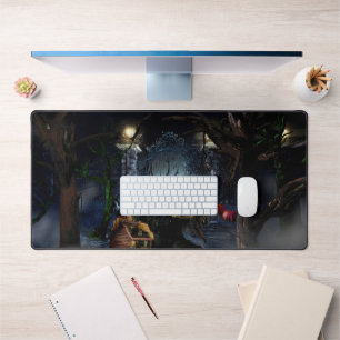 SlipperyJoe's spooky Halloween scary woods large i Desk Mat