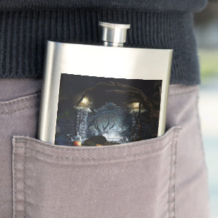 SlipperyJoe's spooky Halloween scary woods large i Hip Flask