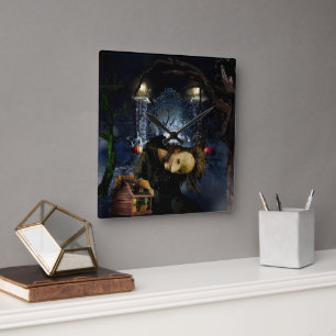 SlipperyJoe's spooky Halloween scary woods large i Square Wall Clock