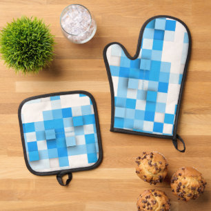 SlipperyJoe's squares artwork mosaic modern three- Oven Mitt & Pot Holder Set