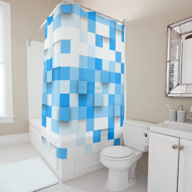 SlipperyJoe's squares artwork mosaic modern three- Shower Curtain (In Situ)