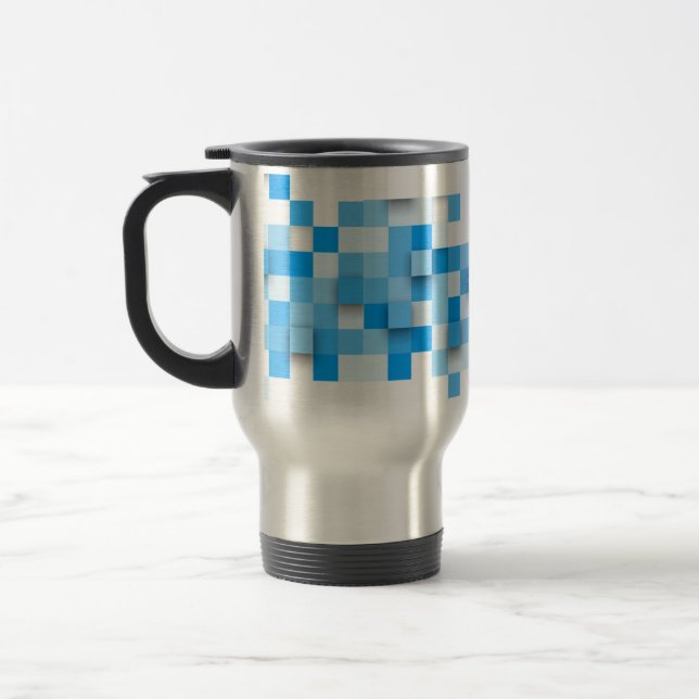 SlipperyJoe's squares artwork mosaic modern three- Travel Mug (Left)