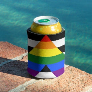 SlipperyJoe's straight ally flag smooth rainbow gr Can Cooler