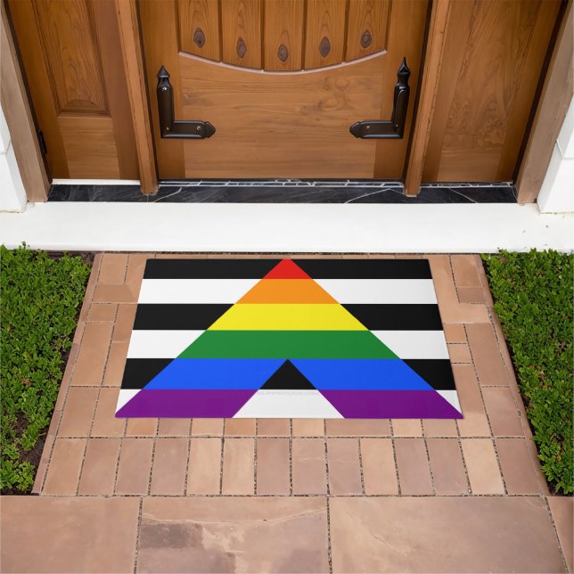 SlipperyJoe's straight ally flag smooth rainbow gr Doormat (Outdoor)