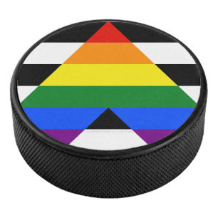 SlipperyJoe's straight ally flag smooth rainbow gr Hockey Puck