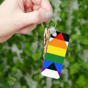 SlipperyJoe's straight ally flag smooth rainbow gr Key Ring